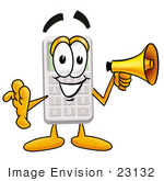 #23132 Clip Art Graphic Of A Calculator Cartoon Character Holding A Megaphone