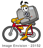 #23152 Clip Art Graphic Of A Flash Camera Cartoon Character Riding A Bicycle
