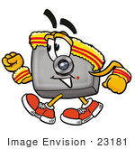 #23181 Clip Art Graphic Of A Flash Camera Cartoon Character Speed Walking Or Jogging