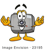 #23195 Clip Art Graphic Of A Flash Camera Cartoon Character With Welcoming Open Arms