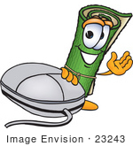 #23243 Clip Art Graphic Of A Rolled Green Carpet Cartoon Character With A Computer Mouse