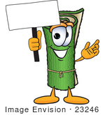 #23246 Clip Art Graphic Of A Rolled Green Carpet Cartoon Character Holding A Blank Sign