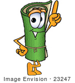 #23247 Clip Art Graphic Of A Rolled Green Carpet Cartoon Character Pointing Upwards
