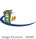 #23255 Clip Art Graphic Of A Rolled Green Carpet Cartoon Character Logo With A Dash