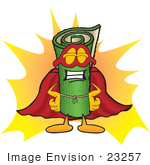 #23257 Clip Art Graphic Of A Rolled Green Carpet Cartoon Character Dressed As A Super Hero