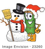 #23260 Clip Art Graphic Of A Rolled Green Carpet Cartoon Character With A Snowman On Christmas