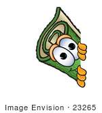 #23265 Clip Art Graphic Of A Rolled Green Carpet Cartoon Character Peeking Around A Corner