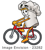 #23282 Clip Art Graphic Of A White Chefs Hat Cartoon Character Riding A Bicycle
