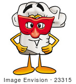 #23315 Clip Art Graphic Of A White Chefs Hat Cartoon Character Wearing A Red Mask Over His Face
