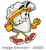 #23323 Clip Art Graphic Of A White Chefs Hat Cartoon Character Speed Walking Or Jogging