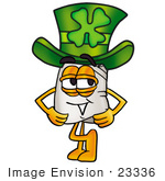 #23336 Clip Art Graphic Of A White Chefs Hat Cartoon Character Wearing A Saint Patricks Day Hat With A Clover On It
