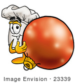 #23339 Clip Art Graphic Of A White Chefs Hat Cartoon Character Standing With A Christmas Bauble