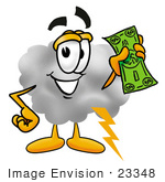 #23348 Clip Art Graphic Of A Puffy White Cumulus Cloud Cartoon Character Holding A Dollar Bill