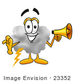 #23352 Clip Art Graphic Of A Puffy White Cumulus Cloud Cartoon Character Holding A Megaphone