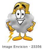 #23356 Clip Art Graphic Of A Puffy White Cumulus Cloud Cartoon Character Wearing A Hardhat Helmet