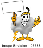 #23366 Clip Art Graphic Of A Puffy White Cumulus Cloud Cartoon Character Holding A Blank Sign