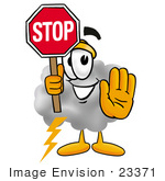 #23371 Clip Art Graphic Of A Puffy White Cumulus Cloud Cartoon Character Holding A Stop Sign