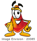 #23385 Clip Art Graphic Of A Construction Traffic Cone Cartoon Character Pointing At The Viewer