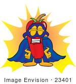 #23401 Clip Art Graphic Of A Red Chilli Pepper Cartoon Character Dressed As A Super Hero