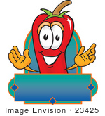 #23425 Clip Art Graphic Of A Red Chilli Pepper Cartoon Character Label