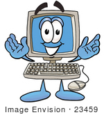 #23459 Clip Art Graphic Of A Desktop Computer Cartoon Character With Welcoming Open Arms