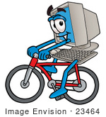 #23464 Clip Art Graphic Of A Desktop Computer Cartoon Character Riding A Bicycle