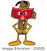 #23525 Clip Art Graphic Of A Wooden Cross Cartoon Character Wearing A Red Mask Over His Face