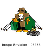 #23563 Clip Art Graphic of a Wooden Cross Cartoon Character Camping With a Tent and Fire by toons4biz