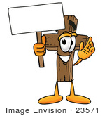 #23571 Clip Art Graphic Of A Wooden Cross Cartoon Character Holding A Blank Sign