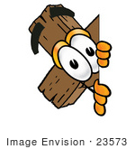 #23573 Clip Art Graphic Of A Wooden Cross Cartoon Character Peeking Around A Corner
