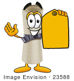 #23588 Clip Art Graphic Of A Rolled Diploma Certificate Cartoon Character Holding A Yellow Sales Price Tag