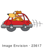 #23617 Clip Art Graphic Of A Cute Brown Hound Dog Cartoon Character Riding In A Red Car