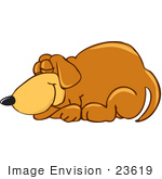 #23619 Clip Art Graphic Of A Cute Brown Hound Dog Cartoon Character Curled Up And Sleeping Peacefully