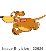 #23626 Clip Art Graphic Of An Obsessed Brown Hound Dog Cartoon Character Running With His Tongue Flapping In The Wind