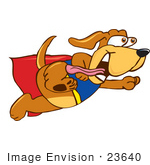 #23640 Clip Art Graphic Of A Cute Brown Super Hero Hound Dog Cartoon Character