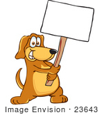 #23643 Clip Art Graphic Of A Cute Brown Hound Dog Cartoon Character Holding A Blank Sign
