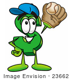 #23662 Clip Art Graphic Of A Green Usd Dollar Sign Cartoon Character Catching A Baseball With A Glove