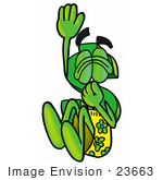 #23663 Clip Art Graphic Of A Green Usd Dollar Sign Cartoon Character Plugging His Nose While Jumping Into Water