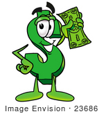 #23686 Clip Art Graphic Of A Green Usd Dollar Sign Cartoon Character Holding A Dollar Bill