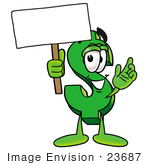 #23687 Clip Art Graphic Of A Green Usd Dollar Sign Cartoon Character Holding A Blank Sign