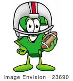 #23690 Clip Art Graphic Of A Green Usd Dollar Sign Cartoon Character In A Helmet Holding A Football