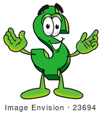 #23694 Clip Art Graphic of a Green USD Dollar Sign Cartoon Character With Welcoming Open Arms by toons4biz