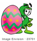 #23701 Clip Art Graphic Of A Green Usd Dollar Sign Cartoon Character Standing Beside An Easter Egg