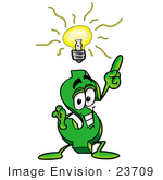 #23709 Clip Art Graphic Of A Green Usd Dollar Sign Cartoon Character With A Bright Idea