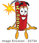 #23734 Clip Art Graphic Of A Stick Of Red Dynamite Cartoon Character Sitting