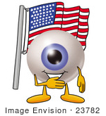 #23782 Clip Art Graphic Of A Blue Eyeball Cartoon Character Pledging Allegiance To An American Flag