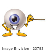 #23783 Clip Art Graphic Of A Blue Eyeball Cartoon Character Holding A Pointer Stick