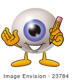 #23784 Clip Art Graphic Of A Blue Eyeball Cartoon Character Holding A Pencil