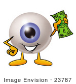 #23787 Clip Art Graphic Of A Blue Eyeball Cartoon Character Holding A Dollar Bill