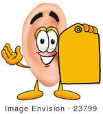 #23799 Clip Art Graphic Of A Human Ear Cartoon Character Holding A Yellow Sales Price Tag